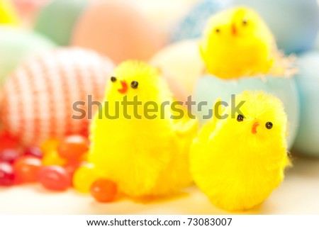 Easter chicks in eggs with jelly beans