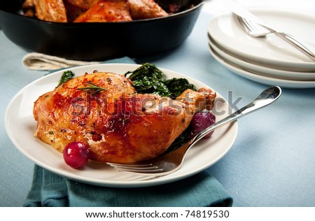 Chicken leg quarter with black Tuscan kale