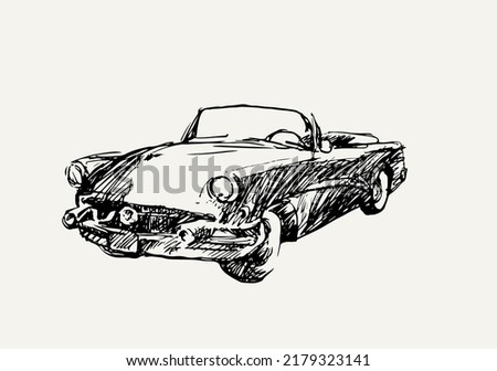 old car sketch ink for poster, art print, logo, cover book, graphic design, post card. retro car illustration. drawing old car vector