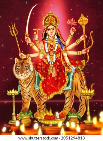 Indian Goddess Sherawali Maa Sitting on Tiger illustration Durga Mata Navratri Greeting Zdjęcia stock © 
