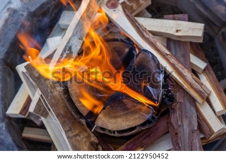 Swedish style log bonfire (Swedish torch) ストックフォト © 