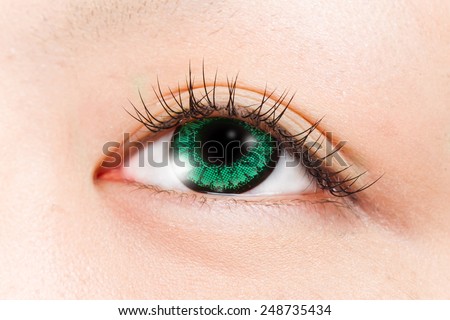 green colored contact lens asian girl eye