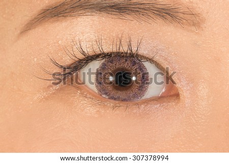 Colored contact lenses and eyelashes extension Asian