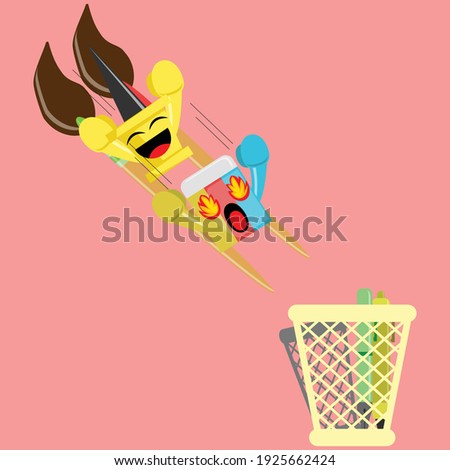 Illustration vector graphic cartoon character of eraser and push pin play water slide