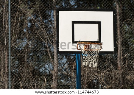 Basketball court and basketball basket