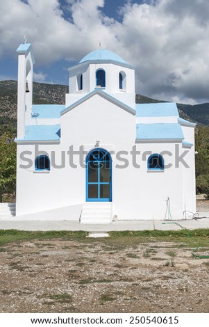 Typical white and blue Greek church. Greece