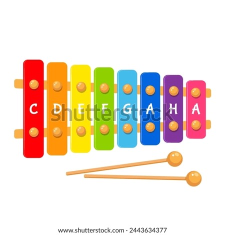 Vector colorful wooden xylophone with musical notes on it