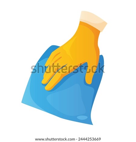 Hands in yellow rubber gloves holding cleaning rag.
