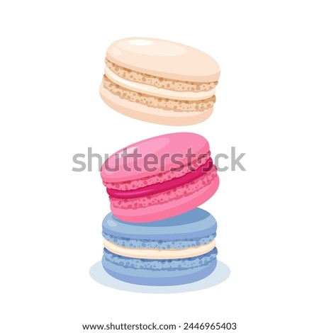 Macarons dessert with different flavors	isolated on white background.