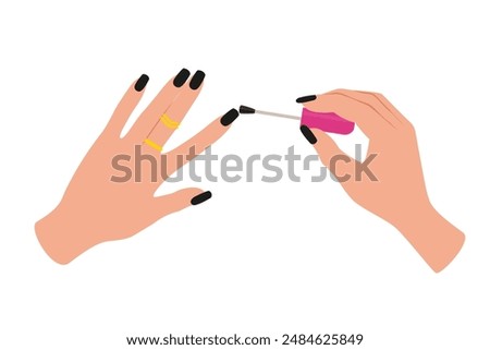 Woman hands varnish your nails with brushes.