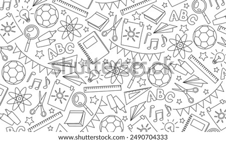 Back to school hand drawn doodle background with different school supplies.	