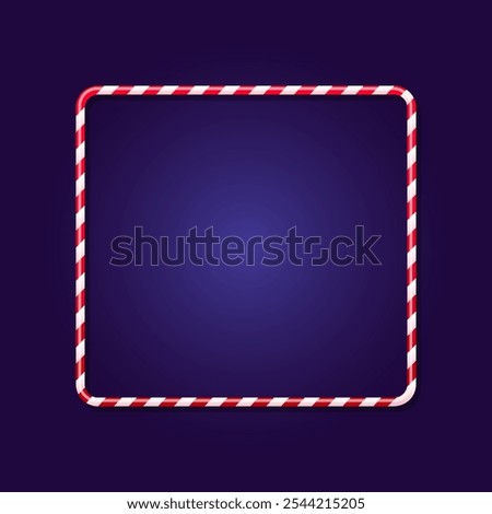 Christmas square frame from candy canes lollipop isolated on gradient purple background.
