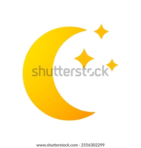 Vector gradient crescent moon with sparkles isolated on white background.