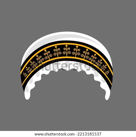 Slovenian white bonnet hat. Traditional national woman costume element. Slavic headdress, isolated female accessory. Vector flat cartoon illustration.