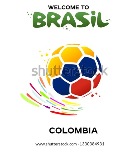 Vector illustration of a soccer ball in the colors of the national flag on the white background. CONMEBOL Copa America 2019 soccer championship tournament in Brasil. Broadcast template. 