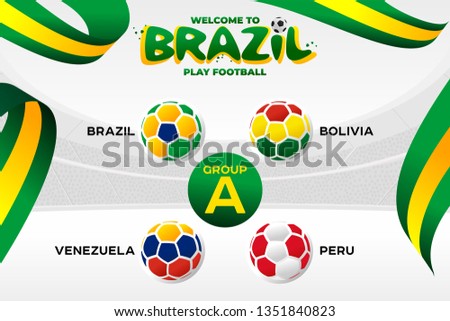 National flags in the form of soccer balls. Group tournament of the American Football Championship in Brazil. CONMEBOL Copa America 2019. Broadcast template. Football Championship 2019.