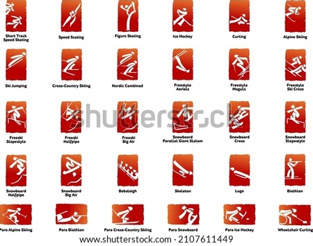 Beijing 2022. Welcome to China. Winter Olympics games competition icon. Winter sports icons set pictograms for web, print and other projects. Vector illustration isolated on a white background