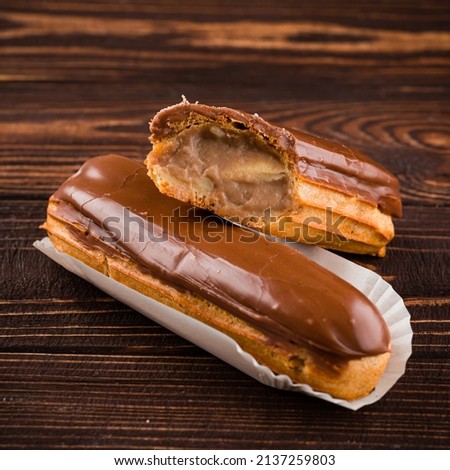 eclair with chocolate, Eclairs with chocolate topping close up ストックフォト © 
