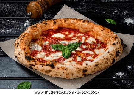 Similar – Image, Stock Photo baked round pizza with smoked sausages