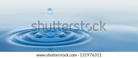High resolution concept or conceptual blue liquid drop falling in water background banner with ripples and waves, ideal for nature,natural,summer,spa,cool,business,environment,rain or health design