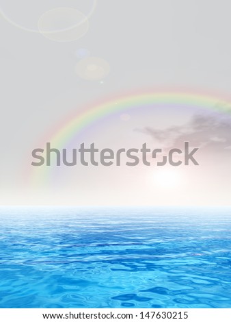 High resolution concept conceptual sea or ocean water waves and rainbow sky exotic or paradise background background,metaphor to nature,summer,travel,tropical,tourism,environment,vacation holiday
