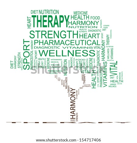 High resolution concept or conceptual green text word cloud or tagcloud as a tree isolated on white background, metaphor for health,nutrition,diet,wellness,body,energy,medical,sport, heart or science