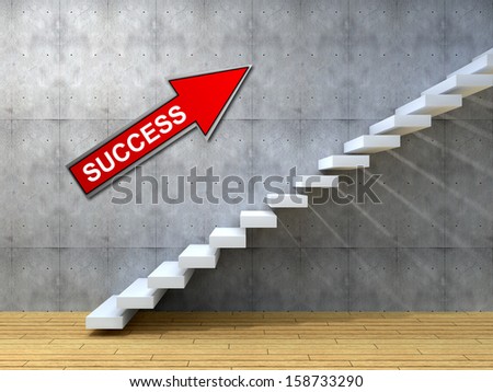 Concept or conceptual white stone or concrete stair or steps near a wall background with wood floor,metaphor to architecture,success,climb,business,staircase,stairway,rise,achievement,growth or future