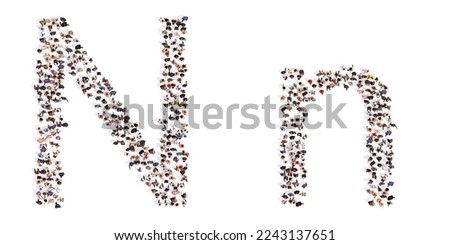 Concept or conceptual large community of people forming the font N. 3d illustration metaphor for unity and diversity, humanitarian, teamwork, cooperation, education, friendship and community Foto stock © 