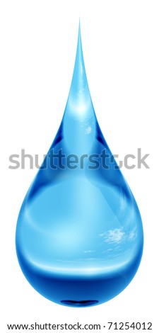 High Resolution Conceptual Blue Water Drop Falling, Isolated On White ...