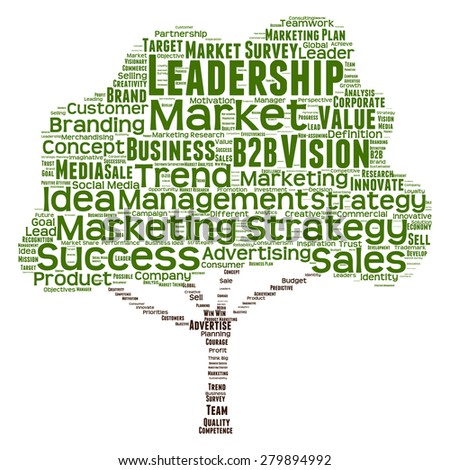 Concept or conceptual green tree word cloud or wordcloud on white background as metaphor to business, trend, media, focus, market, value, product, advertising, leadership customer or corporate
