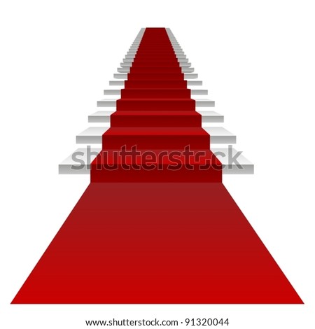 Vector or vectorial concept or conceptual 3D white stair and red carpet isolated on white background, for business,progress,growth,career,success,development,faith,religion or vision designs