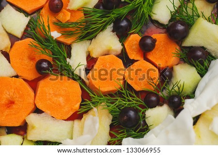 fruits and vegetables mixed food. vegetarian healthy breakfast