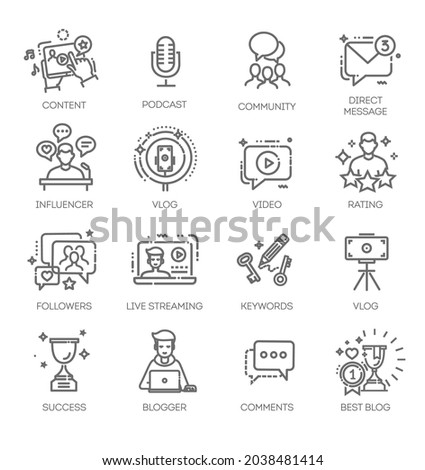 Blogger, blogging, blog - thin line web icon set