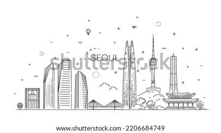 City of Seoul, South Korea architecture line skyline illustration