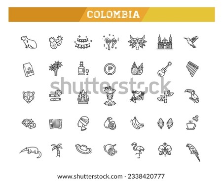 Set of colombia icons. Line art style icons