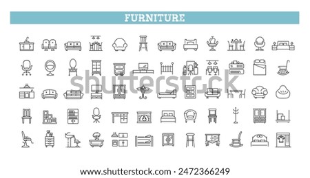 Set of outline furniture icons. Vector illustration