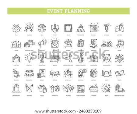 Party entertainment outline icons. Event planning