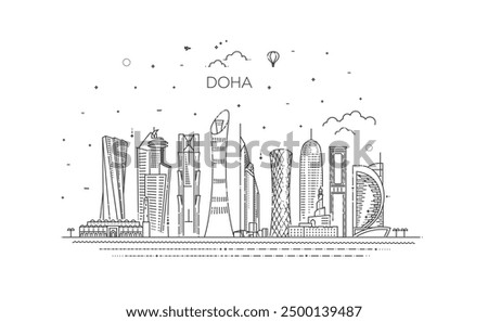 Doha skyline cityscape illustration in black and white