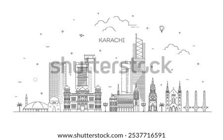 Karachi skyline cityscape illustration. Outline Karachi Skyline