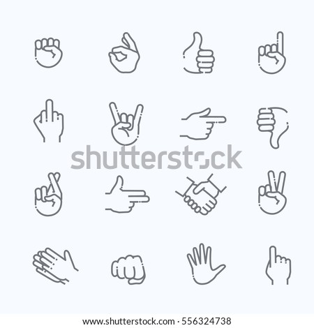 Hand gestures thin line icon set