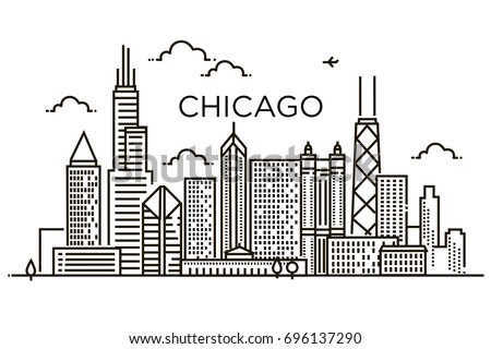 Linear banner of  Chicago City. Line art.
