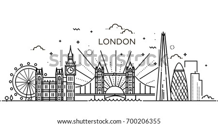Minimal London city Linear Skyline. Line art