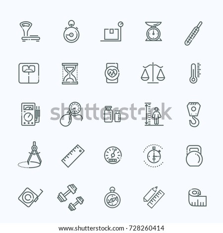 Measuring related web icon set - outline icon set, vector, thin line icons collection