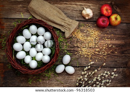 Similar – Image, Stock Photo Easter eggs and apple tree flowers