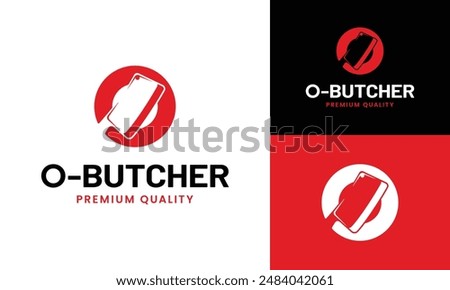 Letter Initial O Butcher with Cleaver Meat Knife Logo Design Template. Suitable for Butchers Butchery Deli Meat Shop Chef Cattle Livestock in Vintage Hipster Retro Style Logo Design Template.