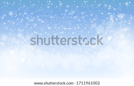 Winter snowfall and snowflakes on light blue background. Cold winter Christmas and New Year background. Vector illustration