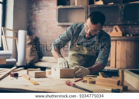 Similar – Foto Bild Seriöser Handwerker poliert Holzdetails