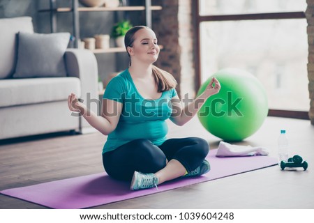 Image, Stock Photo Sportswoman with curvy body stretching leg on urban pavement