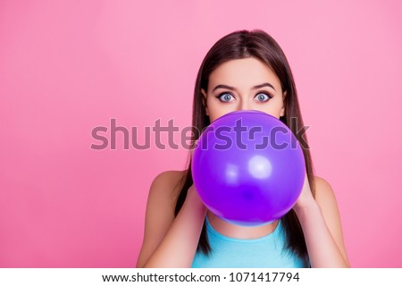 Similar – Image, Stock Photo Stylish woman blowing party whistle