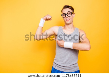 Similar – Image, Stock Photo Man shows biceps Biceps